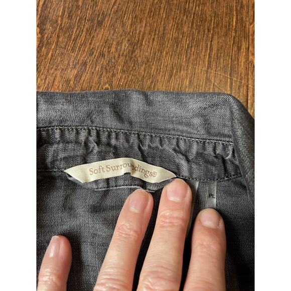 Soft Surroundings Black Chambray Denim Shirt Dress Petite Large Tunic Tencel - Picture 7 of 10